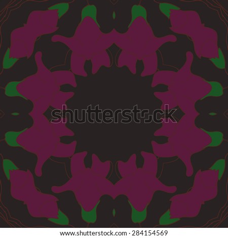 Circular  seamless pattern of  floral motif, flowers,stripes, garland, copy space. Hand drawn.