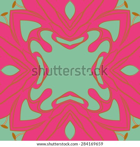 Circular  seamless pattern of  floral motif, stylized flower,stamens,stripes, spots, copy space. Hand drawn.