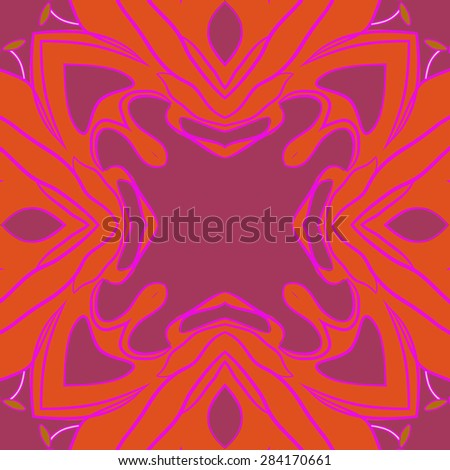 Circular  seamless pattern of  floral motif, stylized flower,stamens,stripes, spots, copy space. Hand drawn.