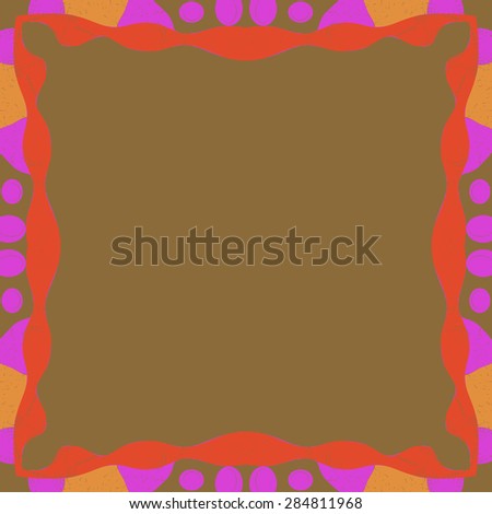 Circular  seamless pattern of  decorative frame, spots,ellipses, wave, copy space. Hand drawn.