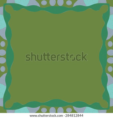 Circular  seamless pattern of  decorative frame, spots,ellipses, wave, copy space. Hand drawn.