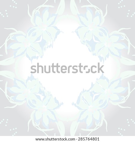 Circular  seamless pattern of  floral garland, flowers, spots, stamens, wave, copy space. Hand drawn.