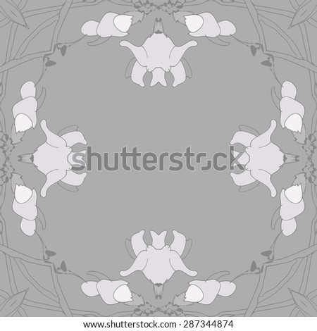 Circular  seamless pattern of floral garland, flowers, branches, wave, copy space. Hand drawn.