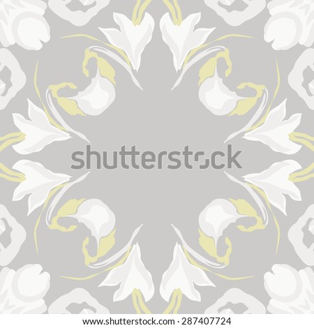 Circular  pattern of  floral garland, leaves, spots, hole,flowers, copy space. Hand drawn.