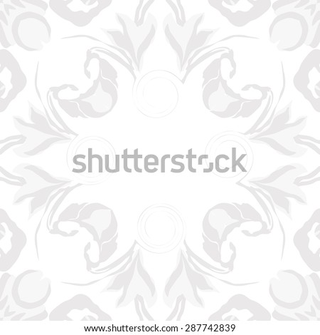Circular  seamless pattern of  floral garland, leaves, spots,spirals, flowers, copy space. Hand drawn.