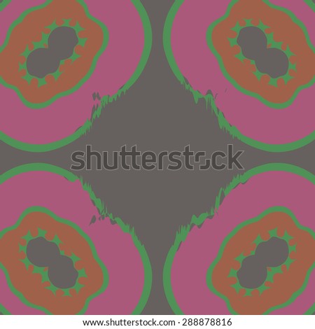 Circular seamless pattern of floral motif, waves,stripes, hole, spots,copy space. Hand drawn.