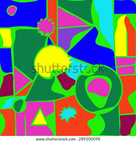 Abstract composition of geometric shapes , triangles, stars,ellipses. Handmade.