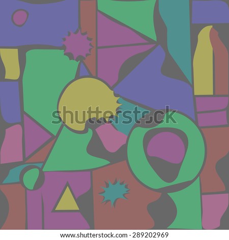 Abstract composition of geometric shapes , triangles, stars,ellipses. Handmade.