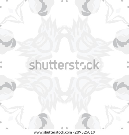 Circular seamless pattern of floral motif,  flowers, ellipses, waves, copy space. Hand drawn.