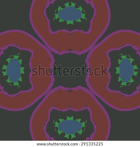 Circular seamless  pattern of floral motif,spots, hole, wave,  copy space. Hand drawn.