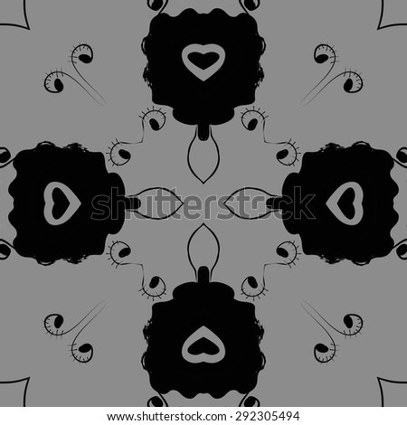 Circular seamless  pattern of floral motif, stylized  flowers, spirals, waves, ellipses. Hand drawn.