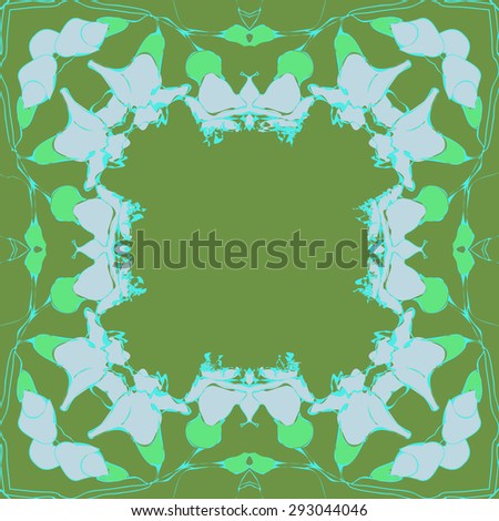 Circular seamless  pattern of  floral garland, branches, waves,  spots. Hand drawn.