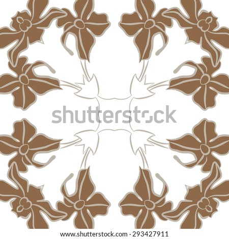 Circular seamless  pattern of floral motif, stripes, flowers, ellipses hole, copy space. Hand drawn.