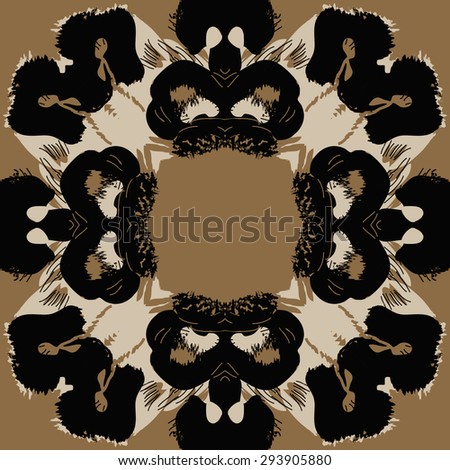 Circular seamless  pattern of floral motif, stylized flowers, garland,doodles, waves, copy space. Hand drawn.
