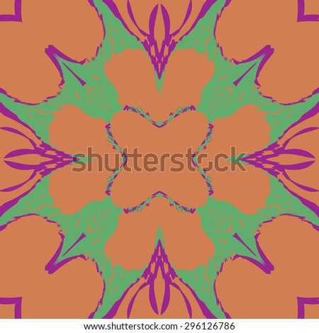 Circular seamless  pattern of floral motif,  spots, hole, waves, copy space. Handmade.