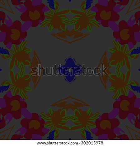 Circular seamless  pattern of floral  motif,stripes,zigzag, spirals, waves, ellipses,stylized  flowers. Hand drawn.
