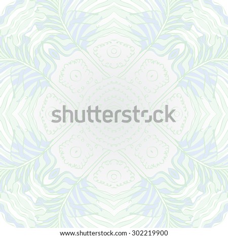 Circular seamless  pattern of striped feathers  ,waves, stars, spots. Hand drawn.