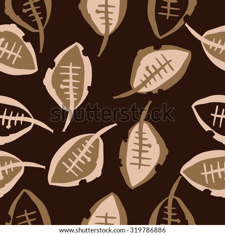 Seamless pattern of floral motif with autumn leaves. Stripes,leaves, hole, spots. Hand drawn.