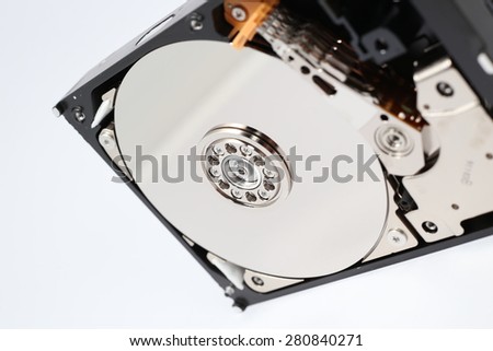 Inside Computer Hard Drive, Storage Technology focus on Disk Pate.