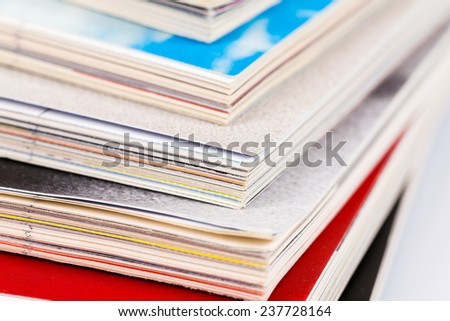 magazines pages up close shot on white background