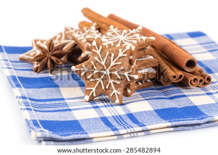 Hand-made Christmas gingerbreads isolated on white background