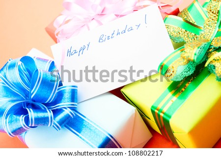 Congratulating on a birthday. Gift Boxes.