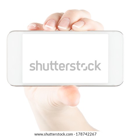 White smartphone alike iphones in hand White smartphone alike iphones in hand