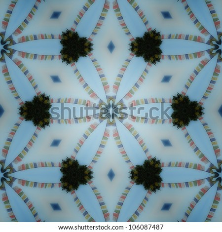 Abstract Mandala Flags Blue/Ornamental round floral pattern. kaleidoscopic floral pattern, six-pointed mandala. Fractal mosaic background./ High resolution abstract image.