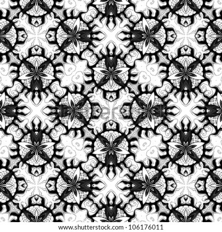 Pattern Monochrome/ Ornamental round floral pattern. kaleidoscopic floral pattern, mandala. Fractal mosaic background./ High resolution abstract image
