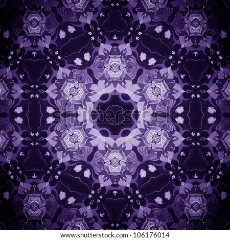 Mandala Purple Flower/ Ornamental round floral pattern. kaleidoscopic floral pattern, six-pointed mandala. Fractal mosaic background./ High resolution abstract image