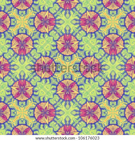Pattern Green Light/ Ornamental round floral pattern. kaleidoscopic floral pattern. Fractal mosaic background./ High resolution abstract image