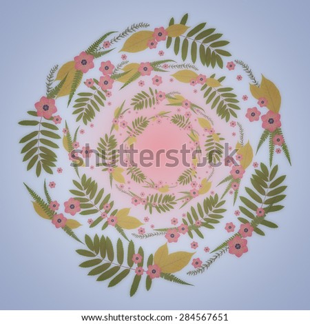 Floral Round Frame with pink flowers and Blue background.