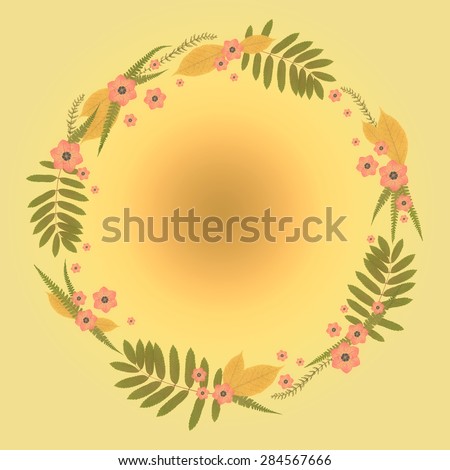 Floral Round Frame with pink flowers and Yellow background.
