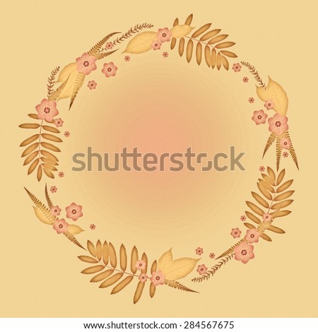 Vintage Floral Round Frame with pink flowers and Yellow background.