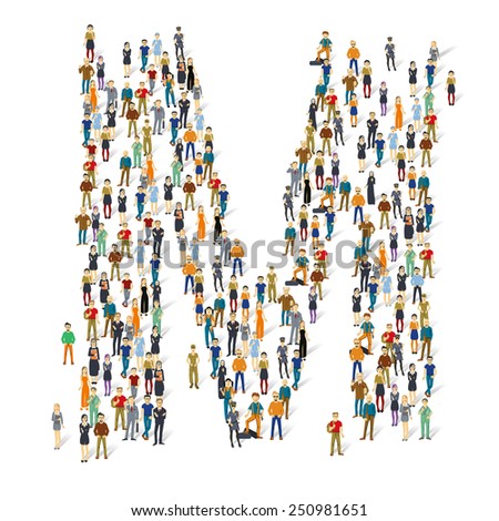People crowd. Vector ABC, letter M