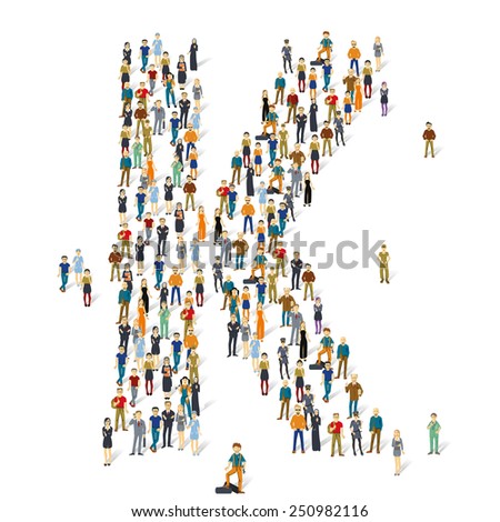 People crowd. Vector ABC, letter K