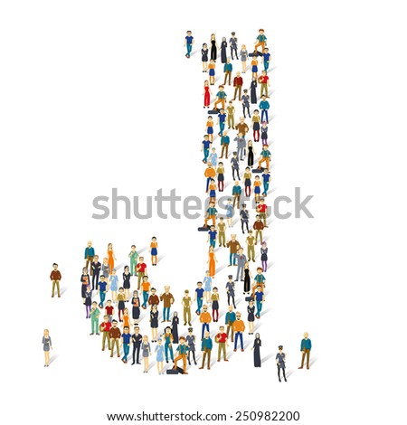 People crowd. Vector ABC, letter J