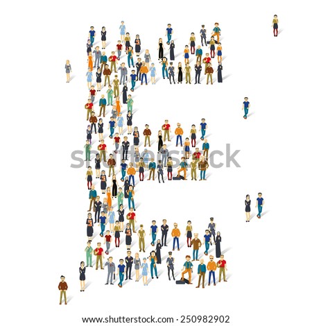 People crowd. Vector ABC, letter E