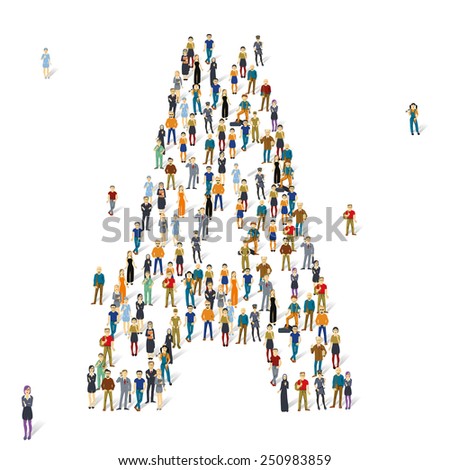 People crowd. Vector ABC, letter A