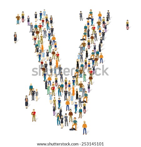 People crowd. Vector ABC, letter V