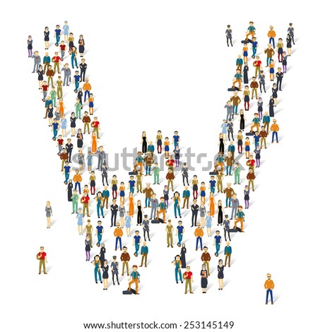 People crowd. Vector ABC, letter W
