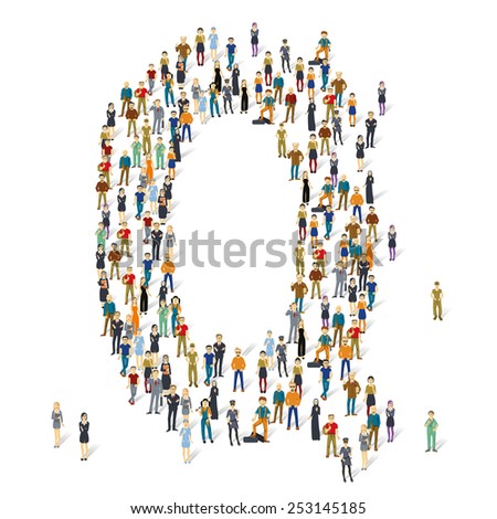 People crowd. Vector ABC, letter Q