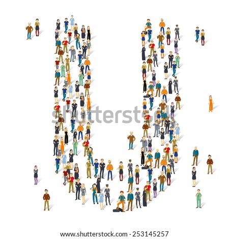 People crowd. Vector ABC, letter U