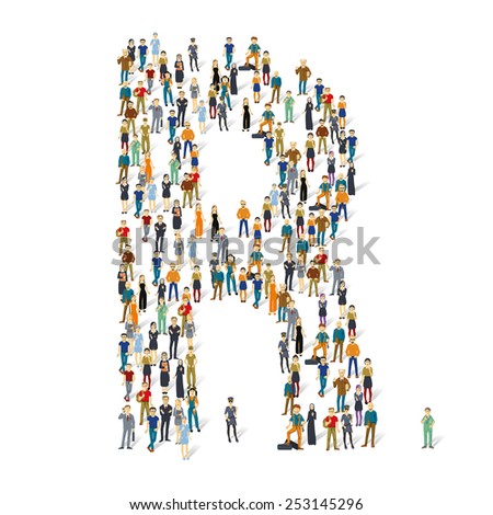 People crowd. Vector ABC, letter R