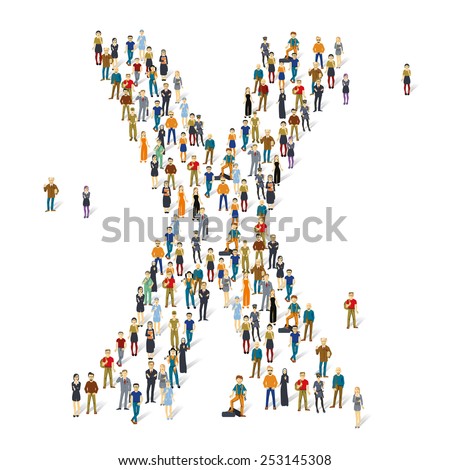 People crowd. Vector ABC, letter X