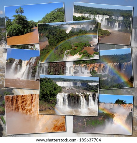 Collage made from pictures of Iguazu falls and river.