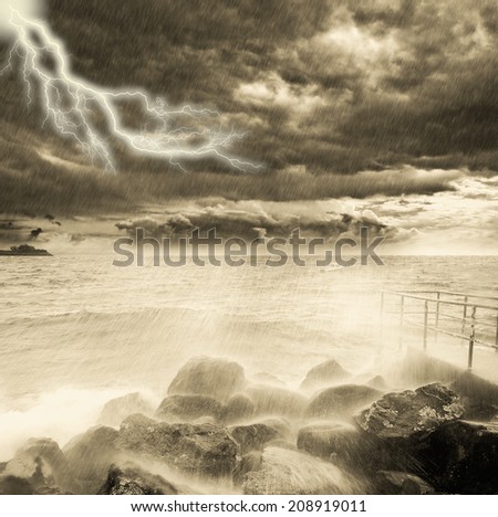 Storm above the ocean coast.