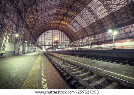 Evening view of the city railway station.