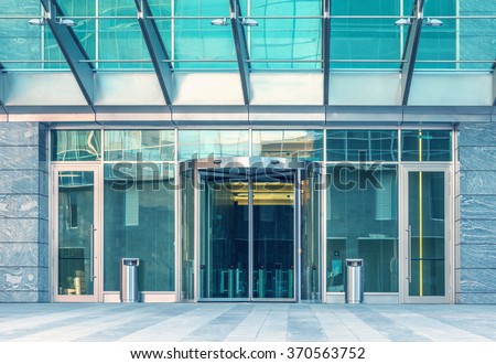 Entrance of the modern business city office building.