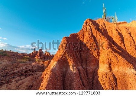 Stunning view of red desert valley in Tatacoa desert in Huila, Colombia